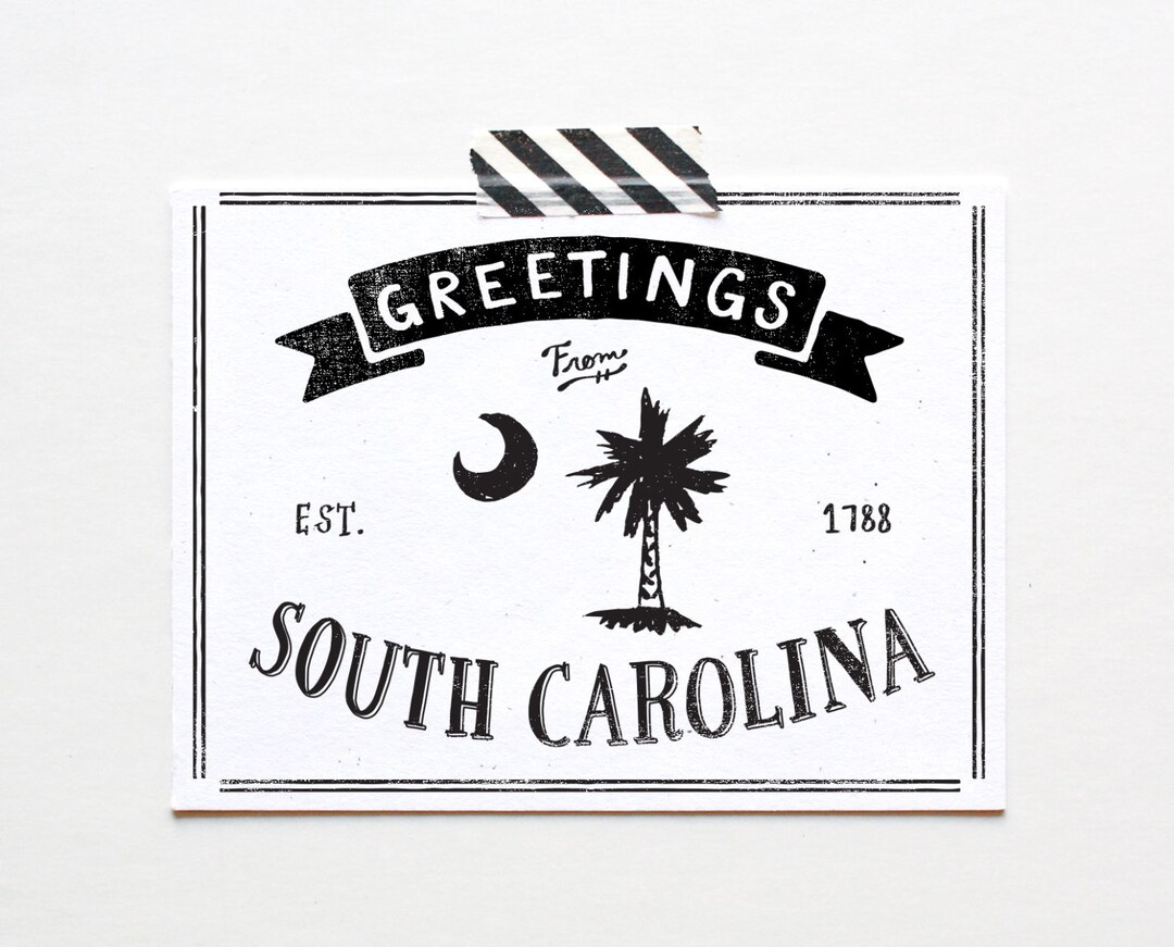 Screenprinted State of South Carolina Postcard - Etsy