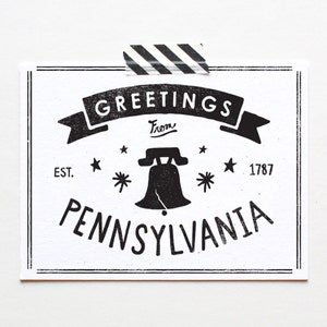 Screentryckt vykort med delstaten Pennsylvania