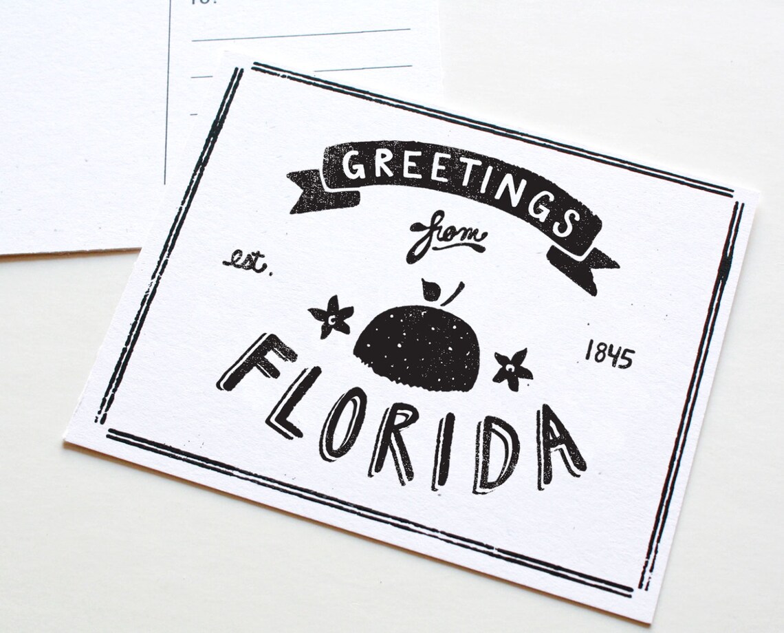 State of Florida Postcard Screenprinted - Etsy