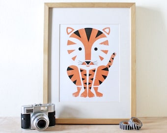 Tiger Art Print- Screenprint- Kids Art