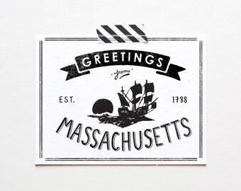 Screenprinted State of Massachusetts Postcard