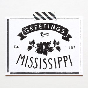 Screenprinted Staat Mississippi Postkarte