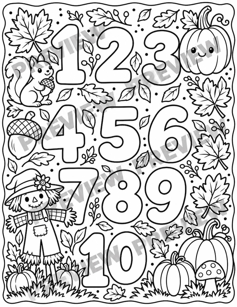 Fall Alphabet & Numbers Coloring Pages | ABC Letters A–Z and Numbers 1 ...