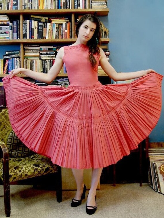 50's Pleated Dress Cotton