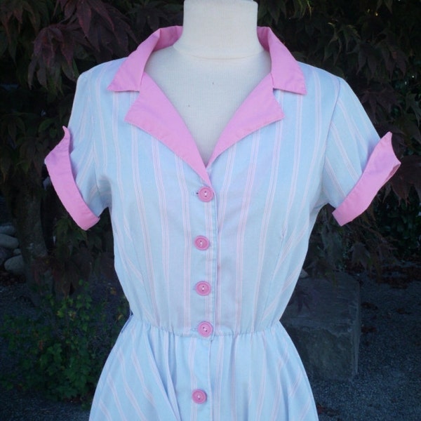 80's Shirtwaist Dress RESERVED FOR SOPHIA Striped Cotton