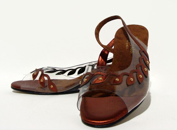 60s Lucite Wedge Shoes Copper Metallic Leather Dea