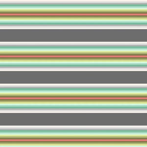 May include: A seamless pattern featuring horizontal stripes in various colors. The stripes include shades of gray, white, green, yellow, and red. The design alternates between thin, colorful stripes and wider gray bands.