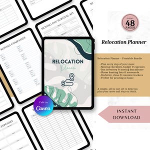 Relocation Planner Printable, Moving Checklist, Moving Binder PDF, House Hunting Planner, Moving Budget, New Home Organizer, Canva editable