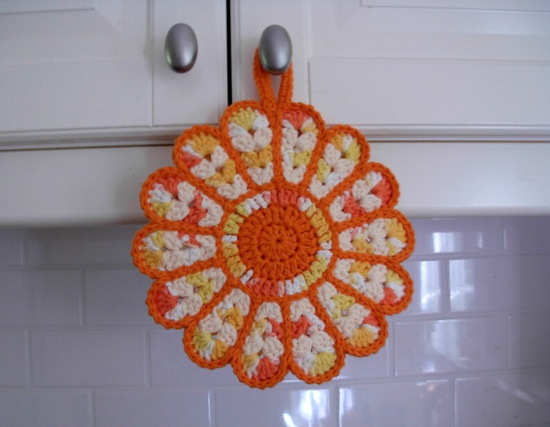 Crochet Potholder Hot Pad Flower Pot Holder Kitchen Decor Etsy