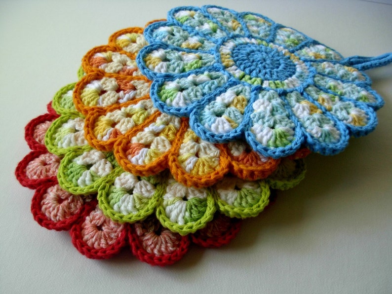 Crochet Potholder Hot Pad Flower Pot Holder Kitchen Decor Etsy