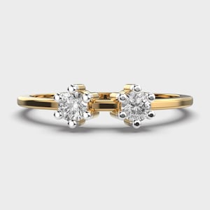 Dual Star Round Diamond Stacking Ring, 0.15 CT Multi Stone Lab Grown Diamond Ring, 14k Gold Moissanite for Women, Dainty Stackable Band