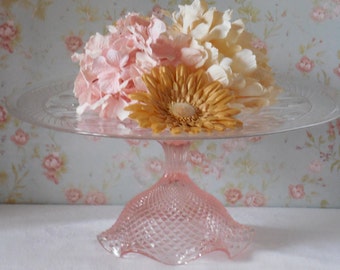 13.5 inch Cake Stand, Pink Cake Stand, Glass Cake Stand, Wedding Cake Stand, Baby shower Dessert Stand