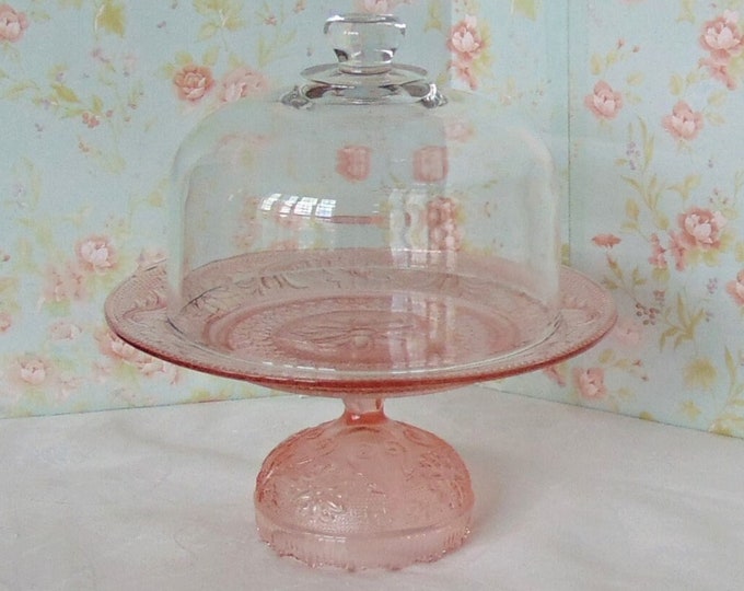 Small Pink Dessert Stand With Dome, Lidded Cake Stand, Small Covered