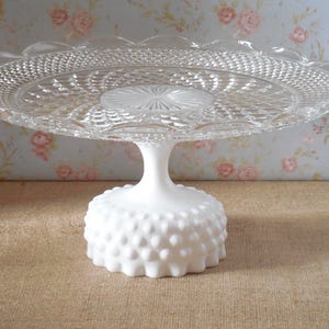 Vintage Hobnail Milk Glass Cake Stand - 14" Wedding Pedestal