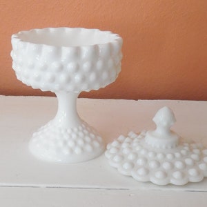 Fenton White Hobnail Milk Glass/Candy Dish/Lidded compote/Pedestal dish