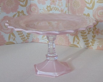 Pink Glass Cake Stand, 8.5" Cake Stand, Cupcake Stand, Pink Cake Pedestal, Wedding Cake Stand, Baby Shower Dessert Stand