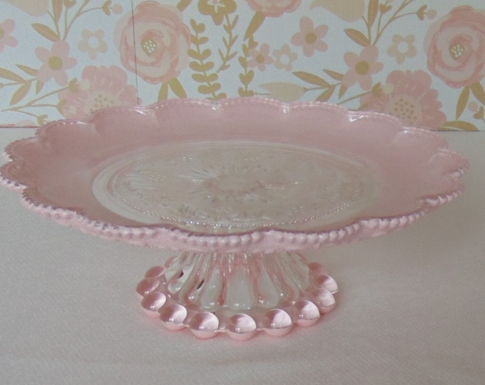 Baby Pink Cake Stand, Pink Glass Cake Stand, Glass Cake Plate, Pink
