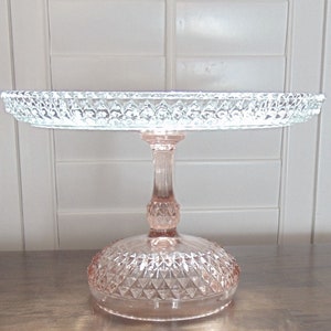 12 Inch Light Pink Diamond Point Glass Cake Stand, Wedding Cake Stand, Vintage Glass Cake Stand, Clear Glass Cake Stand image 2