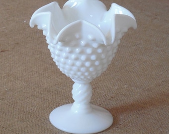 Fenton Milk Glass Compote /  Fenton Hobnail Compote / Milk Glass Footed Dish / Footed Candy Dish / Weddings / Baby Showers / Candy Buffet