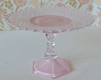 Pink Glass Cake Stand, 8" Cake Stand, Cupcake Stand, Pink Cake Pedestal, Wedding Cake Stand, Baby Shower Dessert Stand