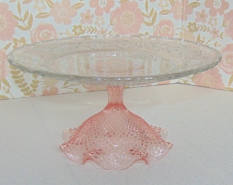 12 Inch Pink Glass Cake Pedestal Stand, 12 Inch Wedding Cake Stand, Baby Shower Cake Stand, Cupcake Stand, Cake Plate