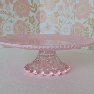 9 Inch Pink Glass Cake Stand, Small Cake Stand, Glass Cupcake Stand, Baby Pink Cake Stand, Baby Shower, Wedding Cake Stand