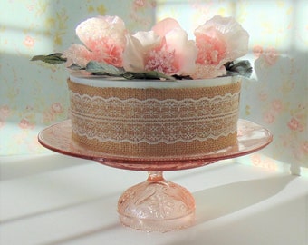 10.25" Pink Peach Cake Stand, Pink Tiara Glass Cake Stand, Wedding Cake Pedestal, Baby Shower Stand, Cake Plate