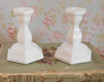 Tiara Milk Glass Candle Holders, 1 Pair, Mini Candle Holders, Vintage Milk Glass Candle Holders