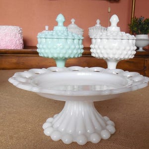 8.5" Milk Glass Cake Stand: Lace Edge Dessert Pedestal (8.50")