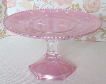 Pearly Pink Glass Cake Stand, 9.25" Cake Stand, Cupcake Stand, Pink Cake Pedestal, Wedding Cake Stand, Baby Shower Dessert Stand