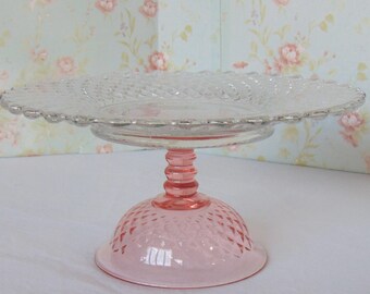 Small 8" Cake Stand, Clear and Pink Cake Stand, Pink Cake Pedestal, Dessert Stand, Weddings, Baby Shower