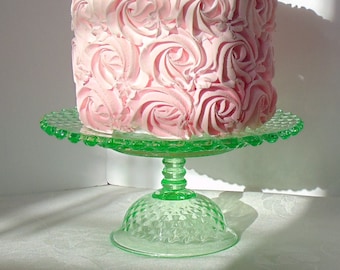 Light Green Glass Cake Stand, 8" Cake Stand, Cupcake Stand, Cake Pedestal, Weddings, Westmoreland English Hobnail Plate