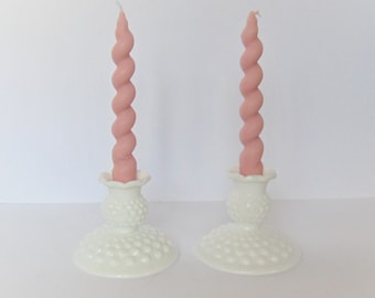 Set of 2 Fenton Hobnail Milk Glass Candleholders, Milk Glass Candlestick holders, Taper Candleholders, 1 Pair