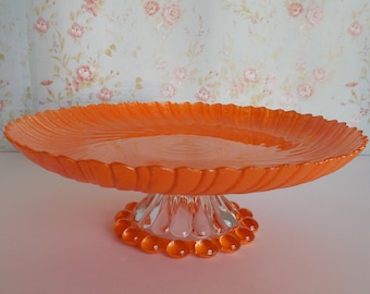 Orange Cake Stand, Glass Wedding Cake Pedestal, Glass Cake Plate, Cupcake Stand, Baby shower