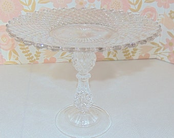 9 Inch Clear Glass Cake Stand, Clear Crystal Glass Wedding Cake Stand, Diamond Point Cake Pedestal