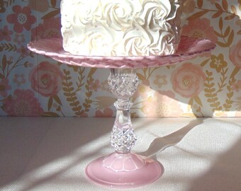 Pink Cake Stand, Baby Shower Cake Stand, Wedding Cake Pedestal, Pink Dessert Stand, Crystal Glass Stand