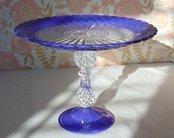 Purple Cake Stand, Baby Shower Cake Stand, Wedding Cake Pedestal, Purple Dessert Stand, Vintage Glass and Crystal