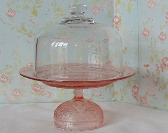 Pink Tiara Glass Dessert Stand with Dome Vintage Glass Lidded Stand Pink Glass