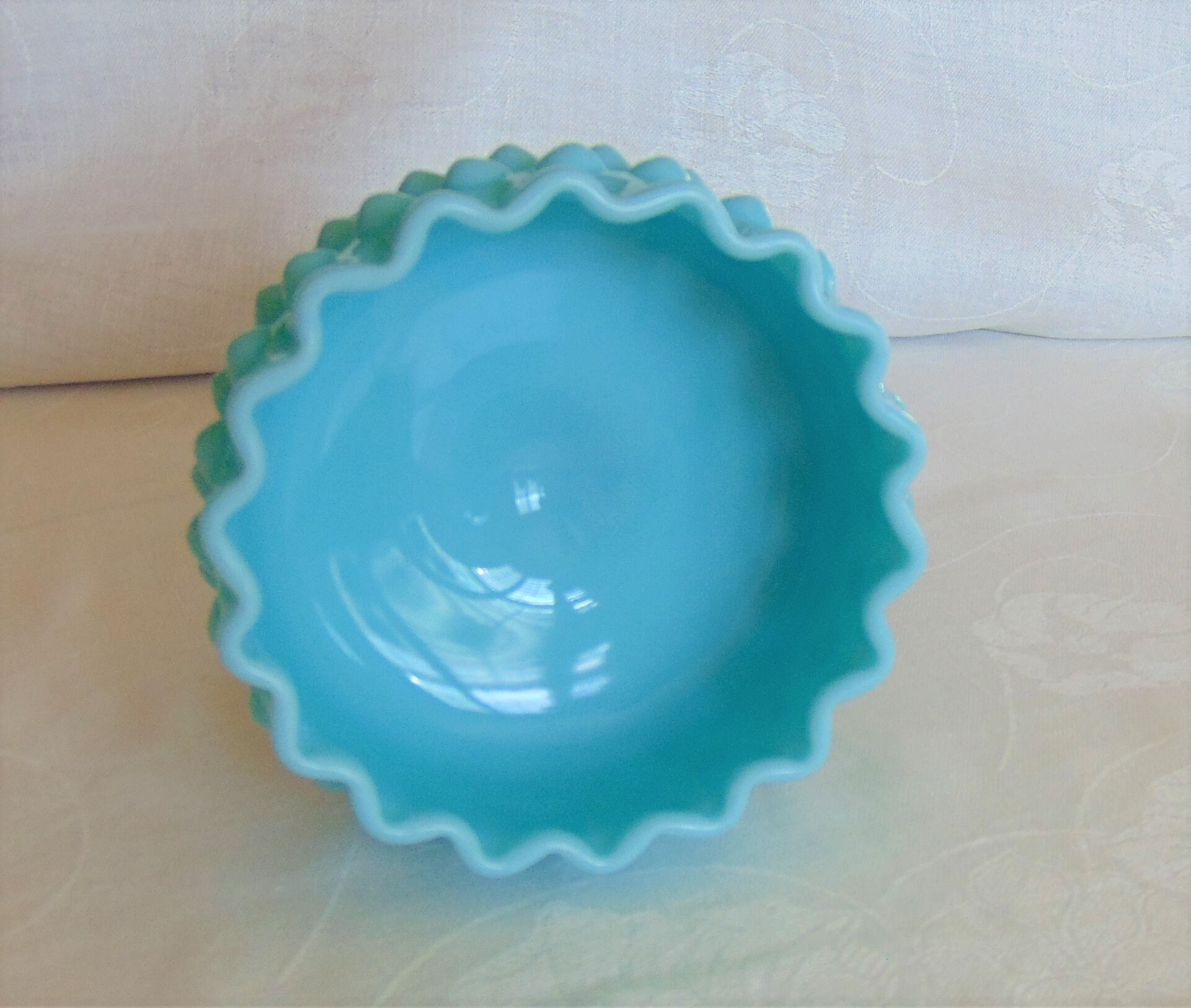 Fenton Aqua Blue Hobnail Milk Glass Candy Dish, Turquoise
