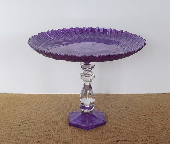 Purple Cake Stand 10 Inch Dessert Pedestal Glass Cupcake Etsy