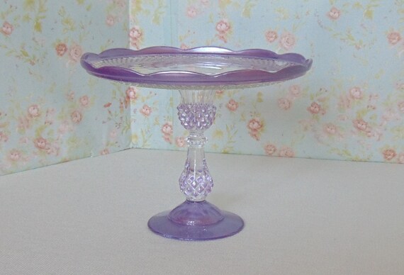 Lavender Cake Stand 10.0 Lavender Cake Stand Lavender Cake Pedestal Lavender Baby Shower Vintage Glass and Crystal Etsy