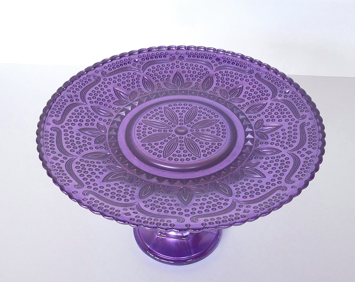 8.0 Purple Glass Cake Stand Cupcake Stand Dessert Etsy
