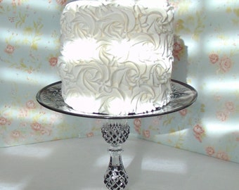 Black Glass Cake Stand, Wedding Dessert Pedestal Distressed Glass, Vintage crystal and glass