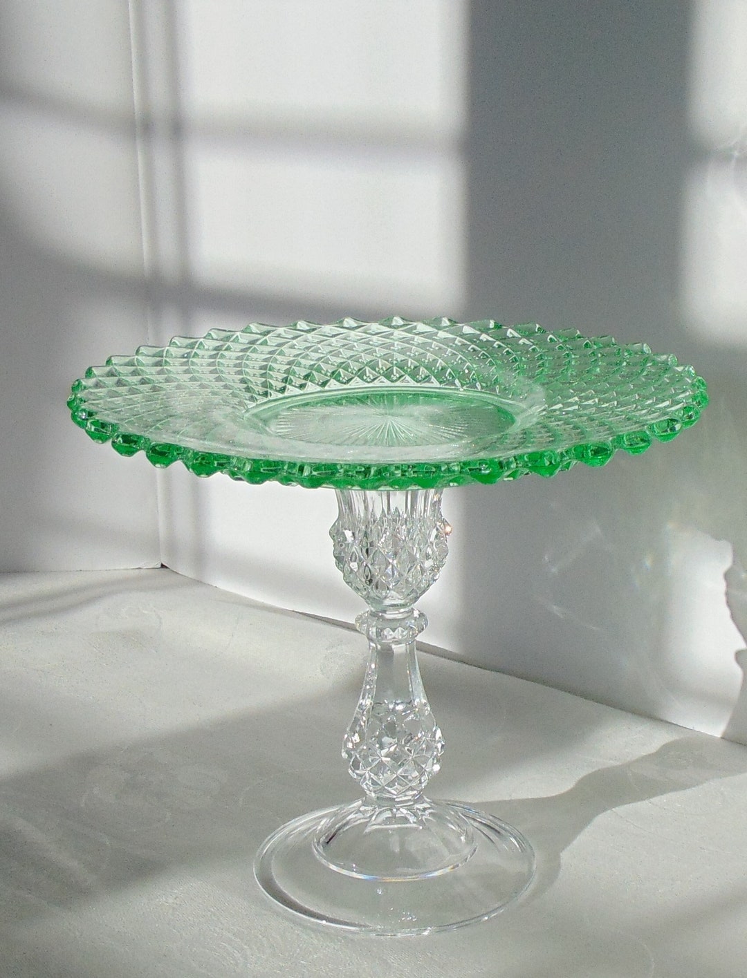 Light Green Glass Cake Stand, 8 Cake Stand, Cupcake Stand, Cake