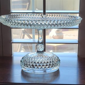 Vintage Diamond Point Glass Cake Stand, Indiana Glass Pedestal