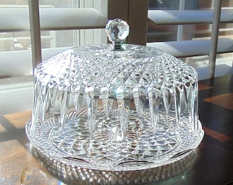 Vintage Cut Glass Cake Plate with Dome, Arcoroc France Cloche, Lidded Cake Plate