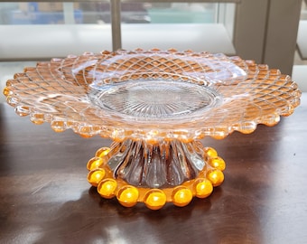Handcrafted Orange Glass Cake Stand, Dessert Pedestal, 8"