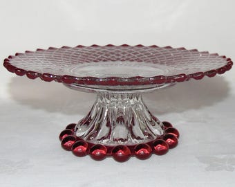 Handcrafted Burgundy Glass Cake Stand, Dessert Pedestal, 8"