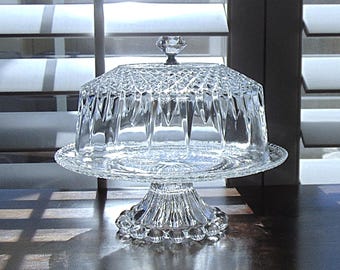 Handcrafted with Vintage Glass Cake Stand with Dome, Lidded Pastry Display, Cake Lid and Stand