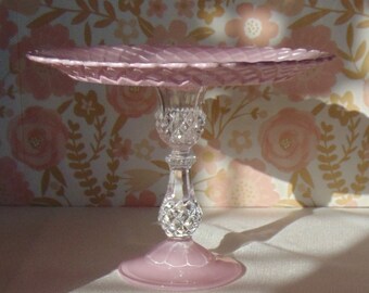 Pink Cake Stand, Baby Shower Cake Stand, Wedding Cake Pedestal, Pink Dessert Stand, Crystal Glass Stand